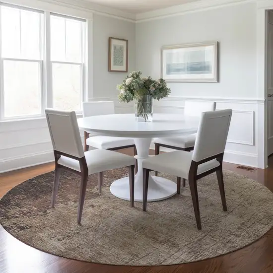 8' Chocolate And Taupe Round Abstract Washable Indoor Outdoor Area Rug Photo 6