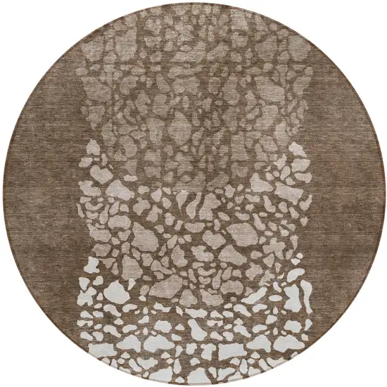 8' Chocolate And Taupe Round Abstract Washable Indoor Outdoor Area Rug Photo 2