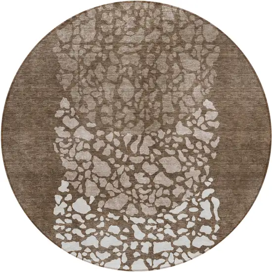 8' Chocolate And Taupe Round Abstract Washable Indoor Outdoor Area Rug Photo 2