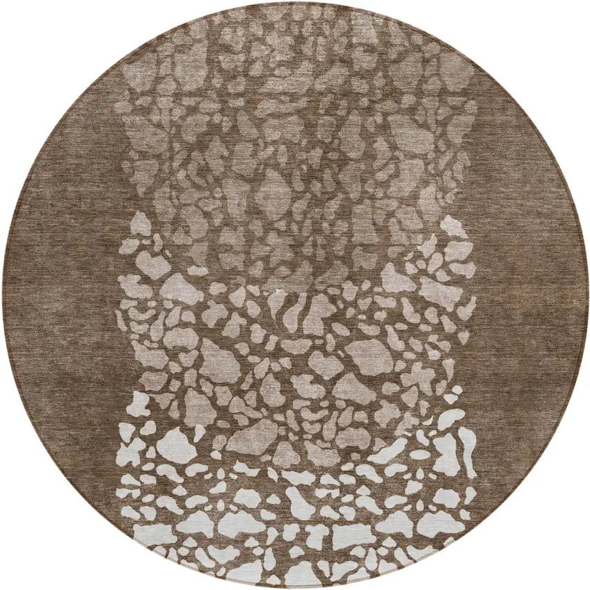 8' Chocolate And Taupe Round Abstract Washable Indoor Outdoor Area Rug Photo 2