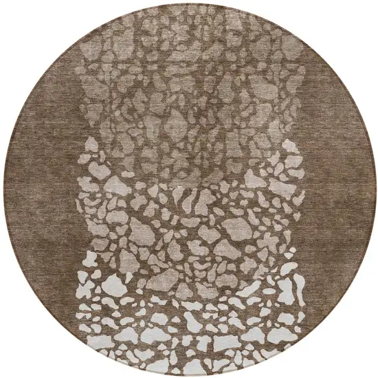 8' Chocolate And Taupe Round Abstract Washable Indoor Outdoor Area Rug Photo 5