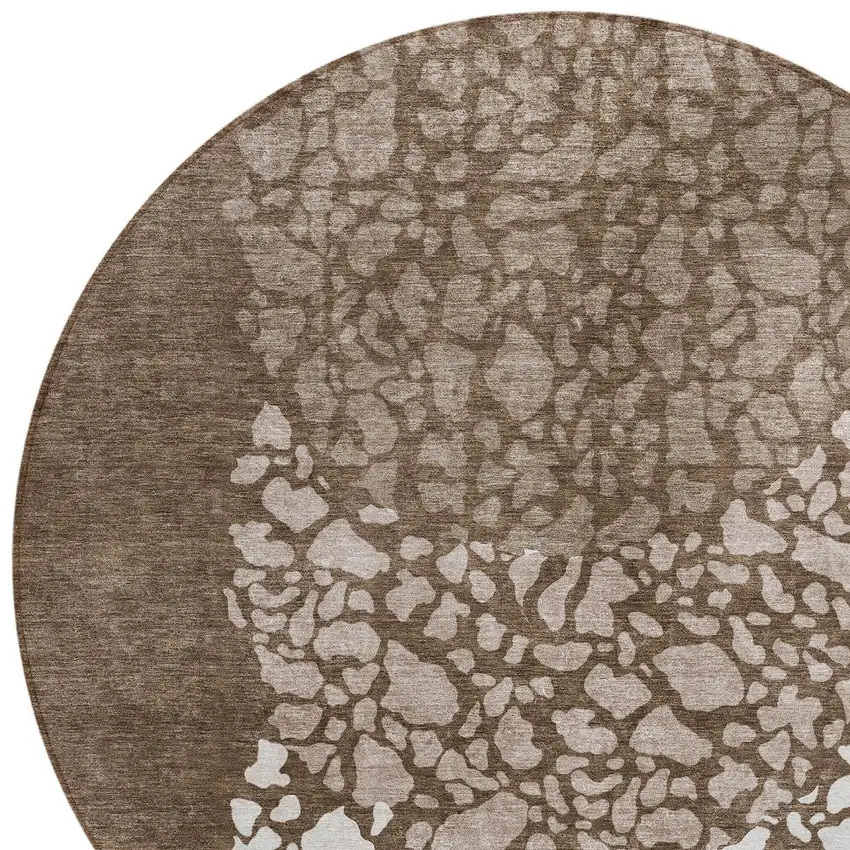 8' Chocolate And Taupe Round Abstract Washable Indoor Outdoor Area Rug Photo 4