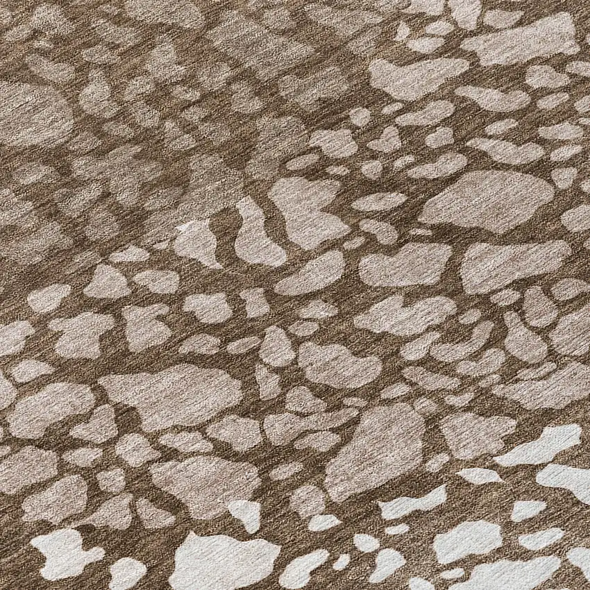 8' Chocolate And Taupe Round Abstract Washable Indoor Outdoor Area Rug Photo 8