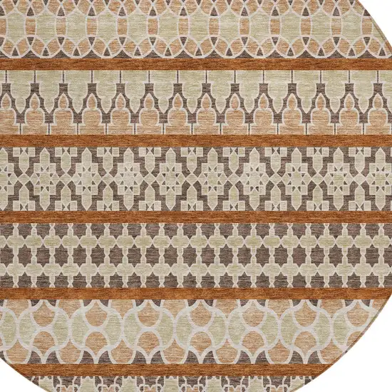 8' Chocolate And Taupe Round Quatrefoil Washable Indoor Outdoor Area Rug Photo 4