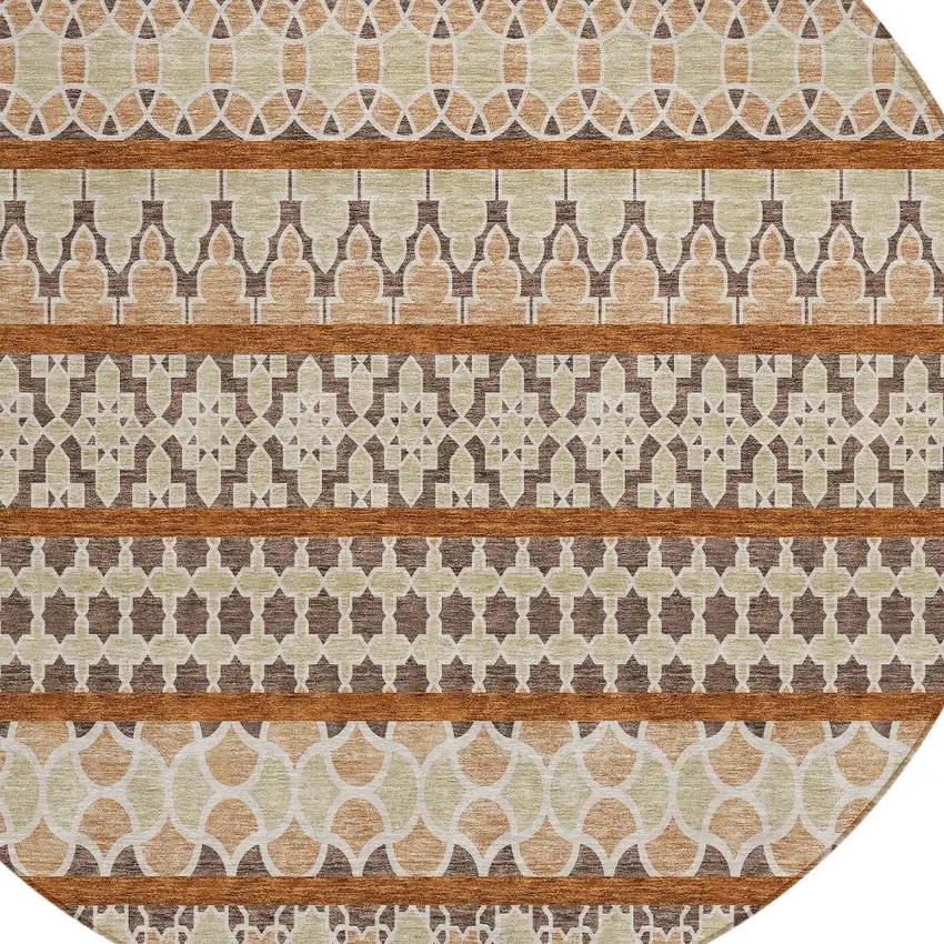 8' Chocolate And Taupe Round Quatrefoil Washable Indoor Outdoor Area Rug Photo 4