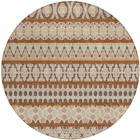 8' Chocolate And Taupe Round Quatrefoil Washable Indoor Outdoor Area Rug Photo 6