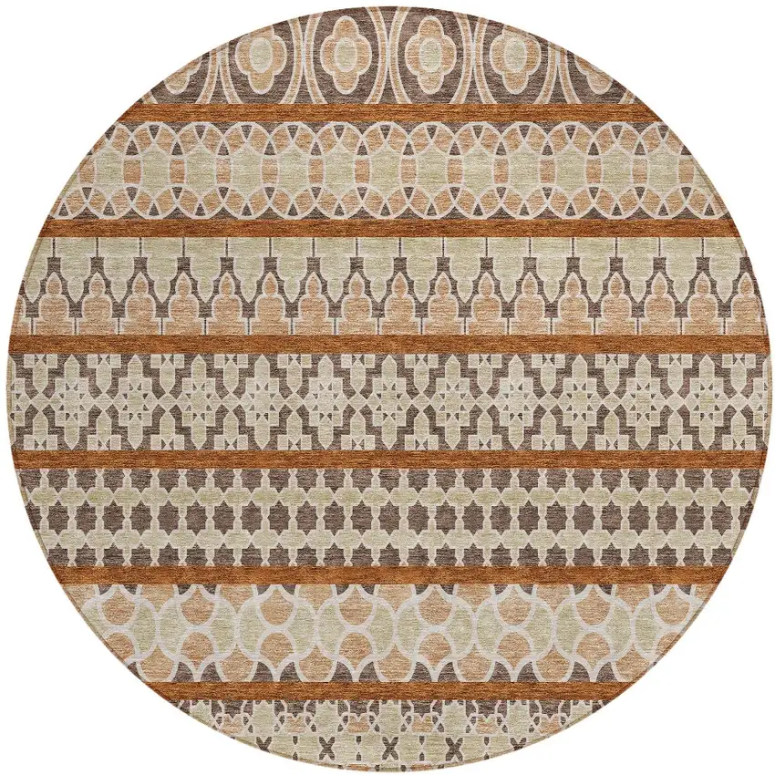 8' Chocolate And Taupe Round Quatrefoil Washable Indoor Outdoor Area Rug Photo 6