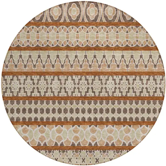 8' Chocolate And Taupe Round Quatrefoil Washable Indoor Outdoor Area Rug Photo 1