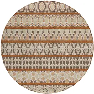 Photo of 8' Chocolate And Taupe Round Quatrefoil Washable Indoor Outdoor Area Rug