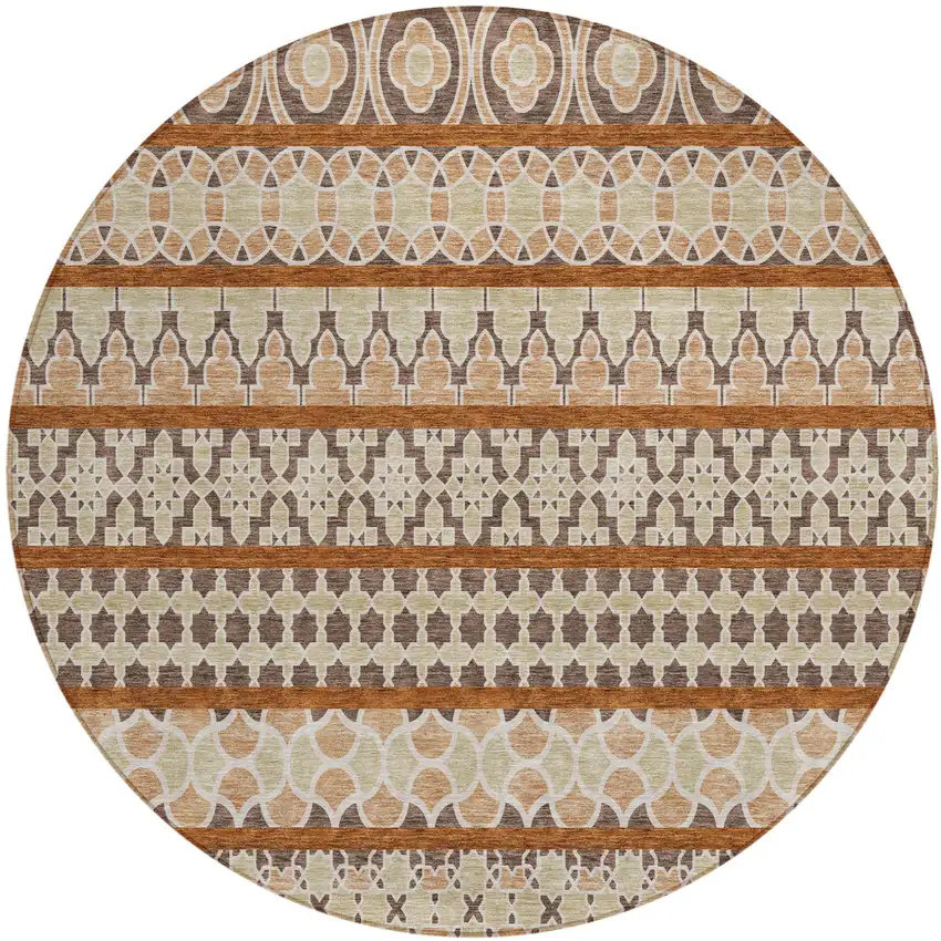 8' Chocolate And Taupe Round Quatrefoil Washable Indoor Outdoor Area Rug Photo 1