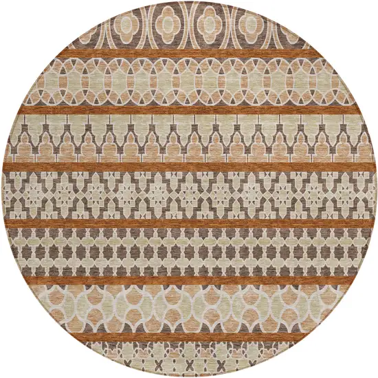 8' Chocolate And Taupe Round Quatrefoil Washable Indoor Outdoor Area Rug Photo 1