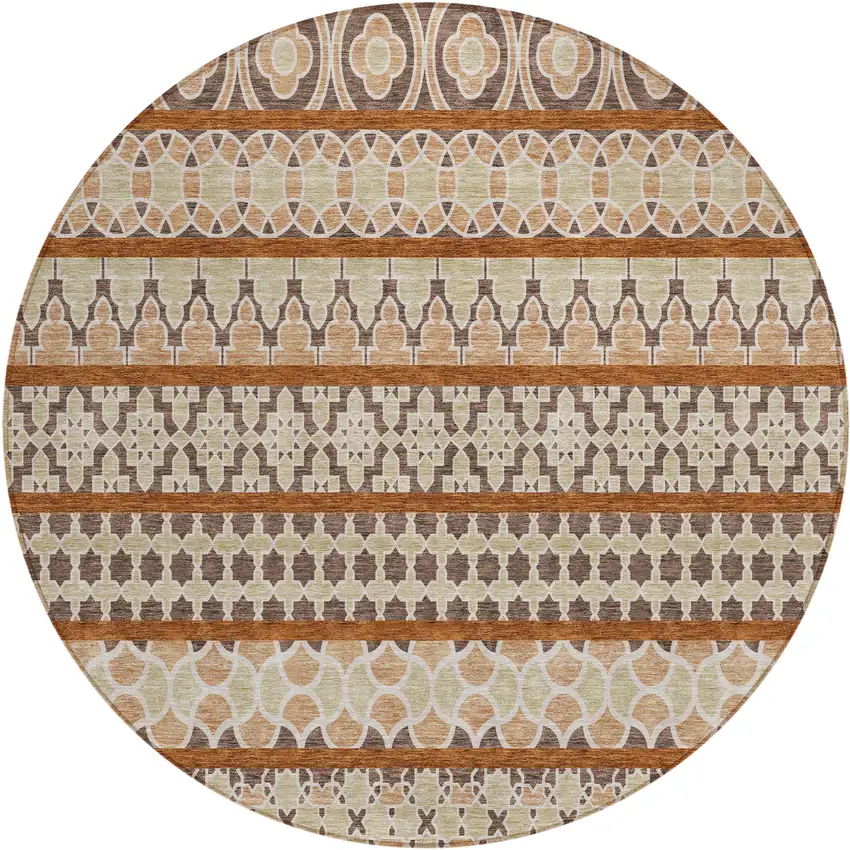 8' Chocolate And Taupe Round Quatrefoil Washable Indoor Outdoor Area Rug Photo 1