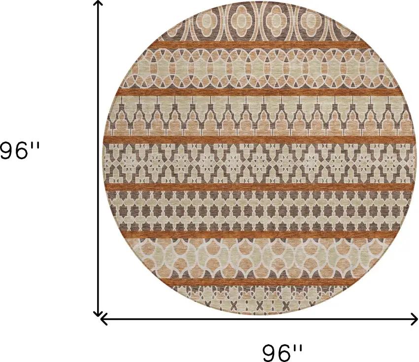 8' Chocolate And Taupe Round Quatrefoil Washable Indoor Outdoor Area Rug Photo 9