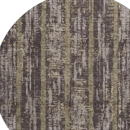 8' Chocolate And Taupe Striped Washable Round Rug With UV Protection Photo 3