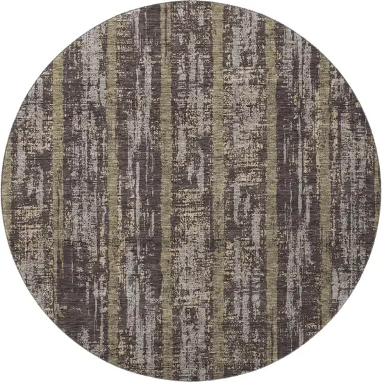 8' Chocolate And Taupe Striped Washable Round Rug With UV Protection Photo 4