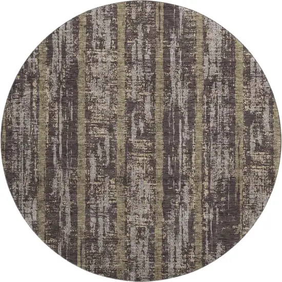 8' Chocolate And Taupe Striped Washable Round Rug With UV Protection Photo 1