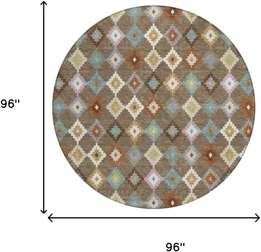 8' Chocolate And Teal Blue Round Aztec Washable Indoor Outdoor Area Rug Photo 7