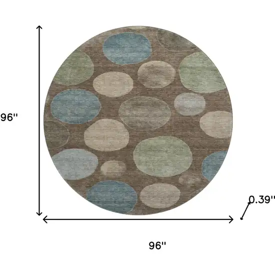 8' Chocolate And Teal Geometric Washable Round Rug With UV Protection Photo 9