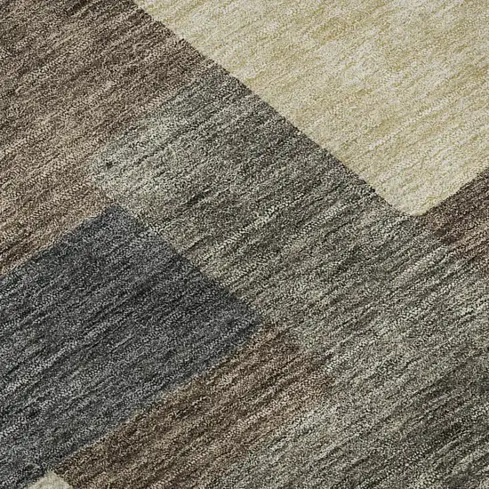 8' Chocolate Beige And Black Abstract Geometric Washable Round Rug With UV Protection Photo 8