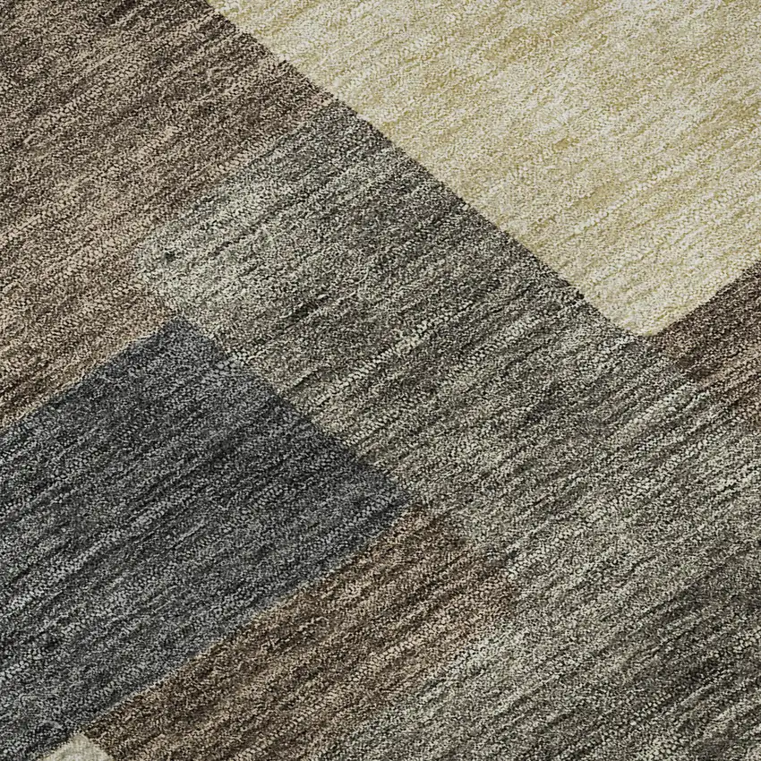 8' Chocolate Beige And Black Abstract Geometric Washable Round Rug With UV Protection Photo 8