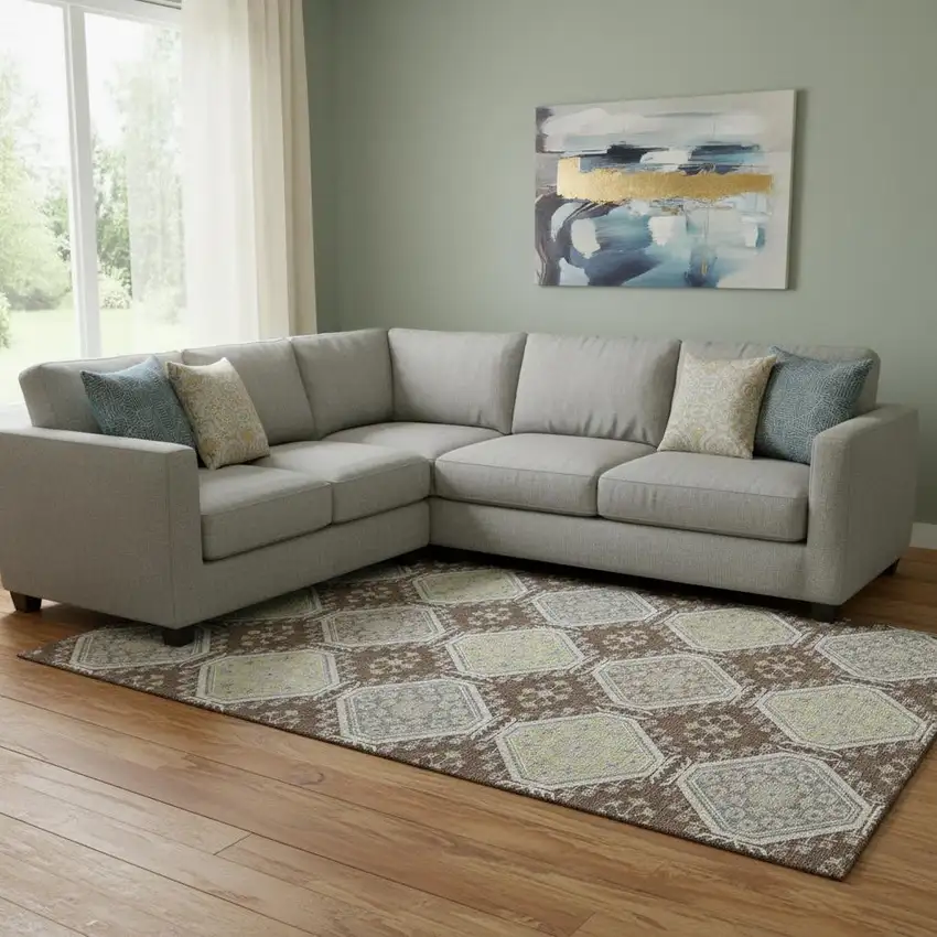 8' Chocolate Beige And Blue Floral Washable Area Rug With UV Protection Photo 2