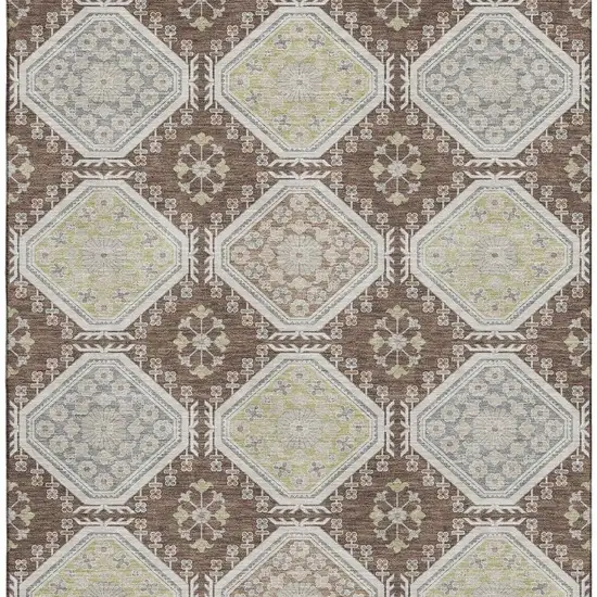 8' Chocolate Beige And Blue Floral Washable Area Rug With UV Protection Photo 3