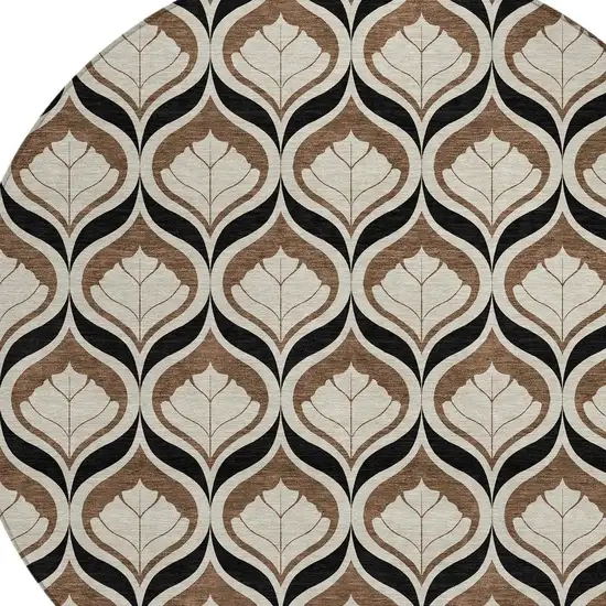 8' Chocolate Beige And Brown Round Geometric Washable Indoor Outdoor Area Rug Photo 2