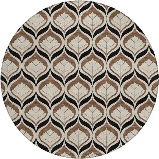 8' Chocolate Beige And Brown Round Geometric Washable Indoor Outdoor Area Rug Photo 1