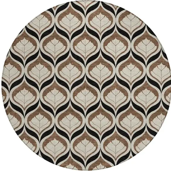 8' Chocolate Beige And Brown Round Geometric Washable Indoor Outdoor Area Rug Photo 3