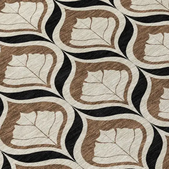 8' Chocolate Beige And Brown Round Geometric Washable Indoor Outdoor Area Rug Photo 9