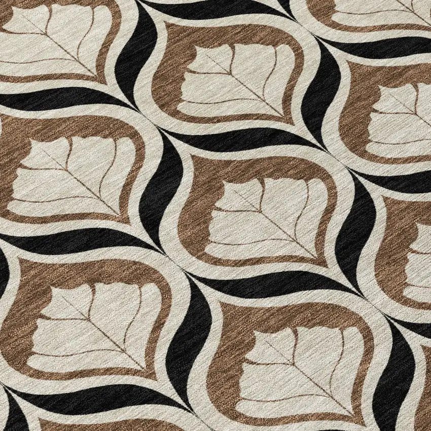 8' Chocolate Beige And Brown Round Geometric Washable Indoor Outdoor Area Rug Photo 9