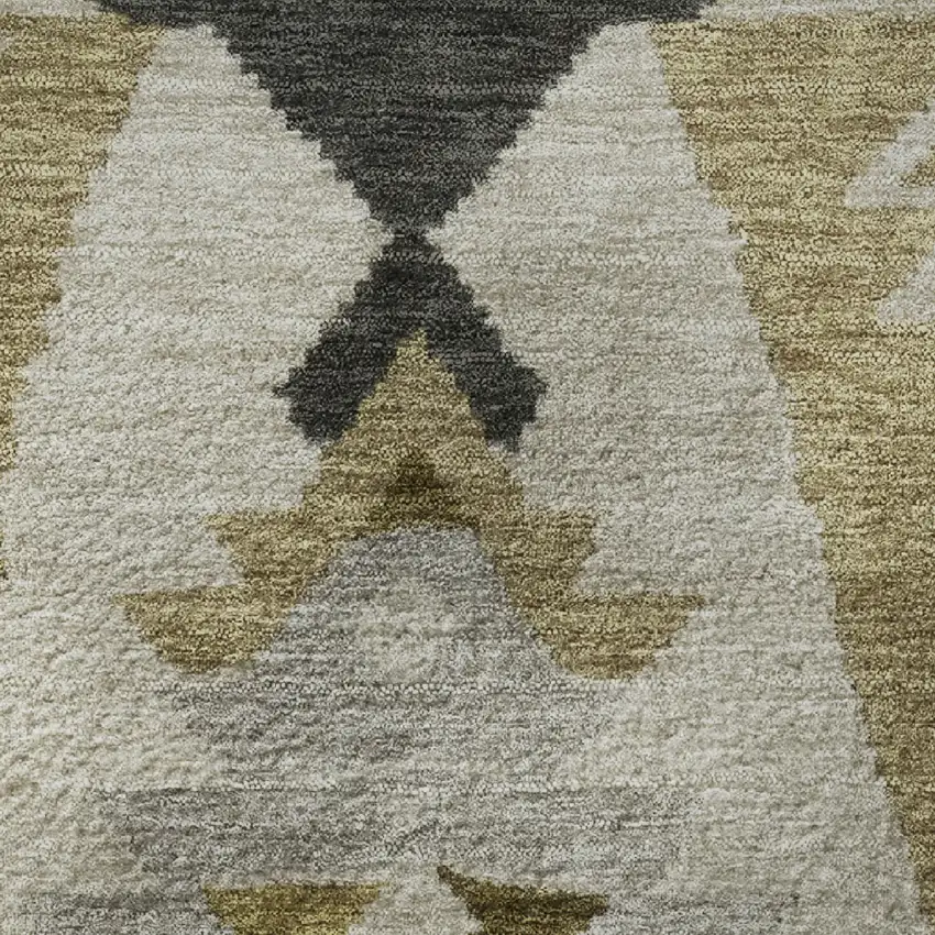 8' Chocolate Beige And Charcoal Tribal Washable Round Rug With UV Protection Photo 9