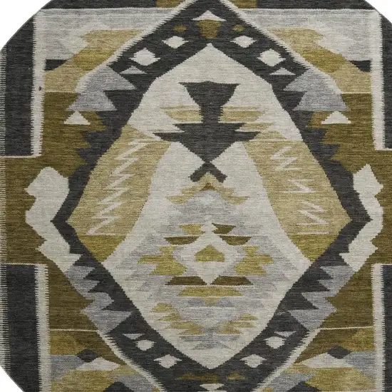 8' Chocolate Beige And Charcoal Tribal Washable Round Rug With UV Protection Photo 3