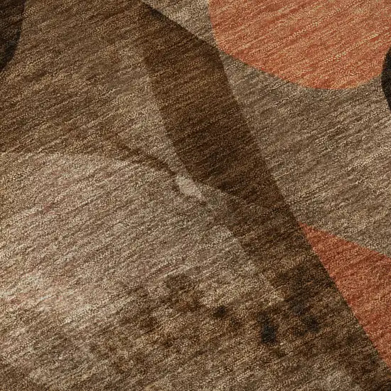8' Chocolate Beige And Copper Abstract Washable Round Rug With UV Protection Photo 9