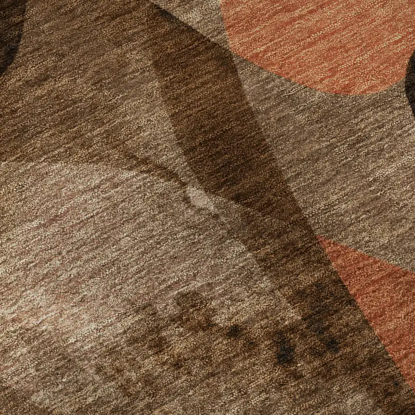 8' Chocolate Beige And Copper Abstract Washable Round Rug With UV Protection Photo 9