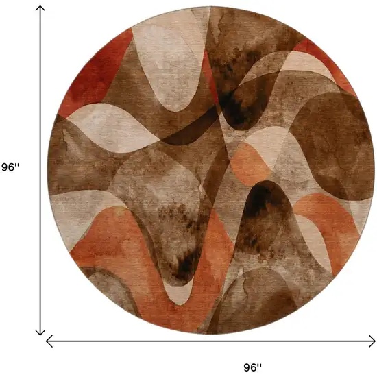 8' Chocolate Beige And Copper Abstract Washable Round Rug With UV Protection Photo 9