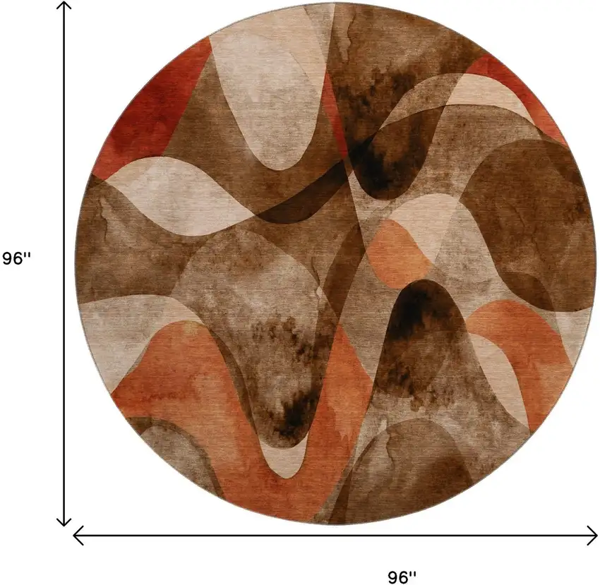 8' Chocolate Beige And Copper Abstract Washable Round Rug With UV Protection Photo 9