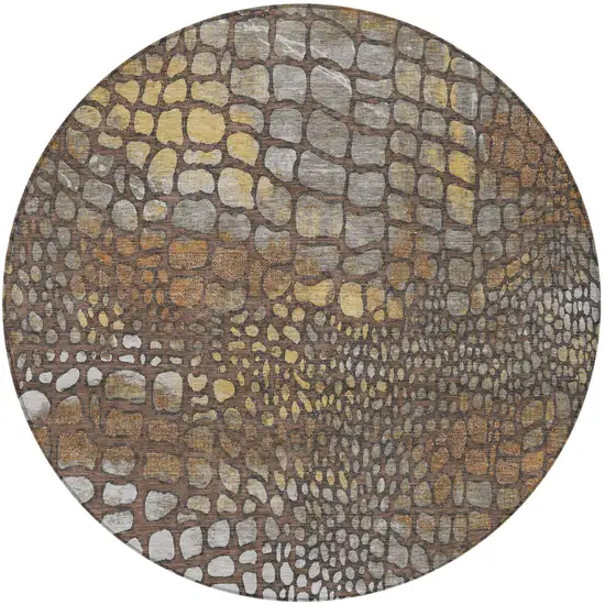 8' Chocolate Beige And Copper Round Abstract Washable Indoor Outdoor Area Rug Photo 4