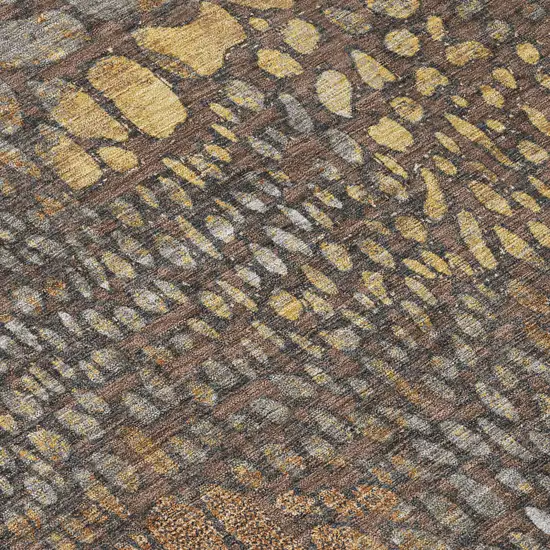 8' Chocolate Beige And Copper Round Abstract Washable Indoor Outdoor Area Rug Photo 7