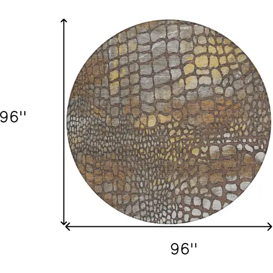 8' Chocolate Beige And Copper Round Abstract Washable Indoor Outdoor Area Rug Photo 3