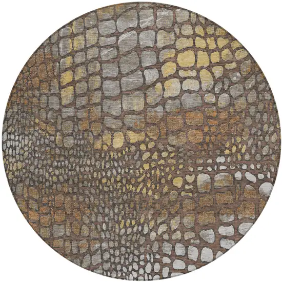 8' Chocolate Beige And Copper Round Abstract Washable Indoor Outdoor Area Rug Photo 2