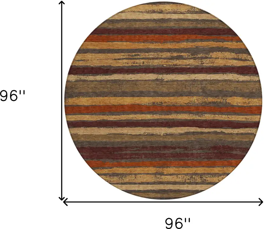 8' Chocolate Beige And Copper Round Striped Washable Indoor Outdoor Area Rug Photo 3