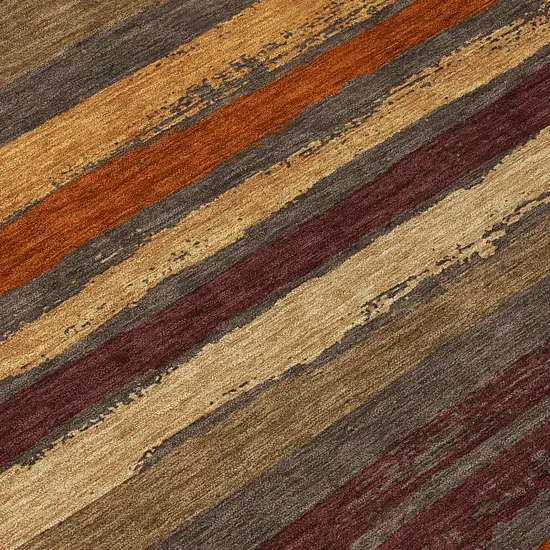 8' Chocolate Beige And Copper Round Striped Washable Indoor Outdoor Area Rug Photo 8