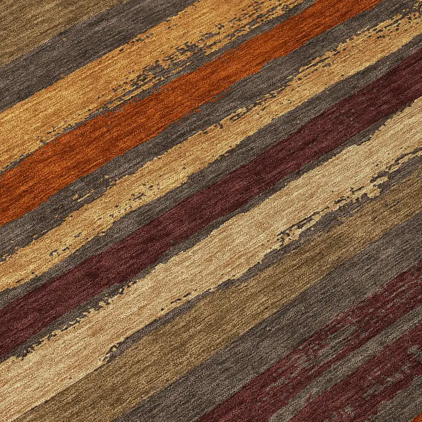 8' Chocolate Beige And Copper Round Striped Washable Indoor Outdoor Area Rug Photo 8