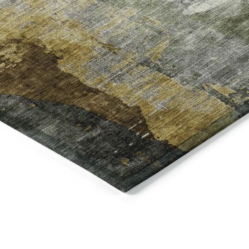 8' Chocolate Beige And Gold Round Abstract Washable Indoor Outdoor Area Rug Photo 8