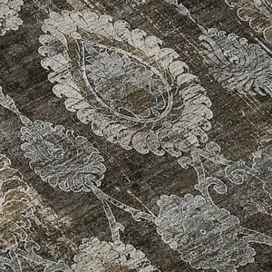 Photo of 8' Chocolate Beige And Gray Damask Washable Round Rug With UV Protection