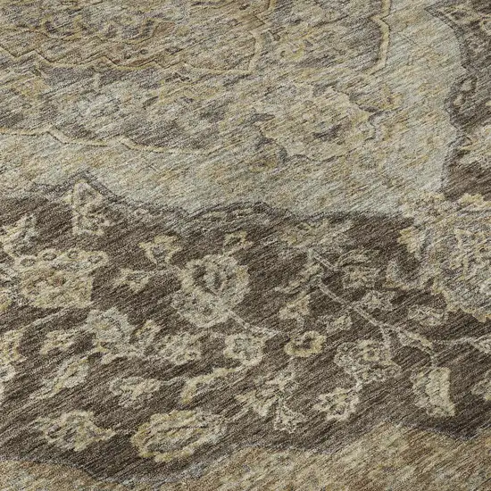 8' Chocolate Beige And Gray Floral Medallion Washable Round Rug With UV Protection Photo 8