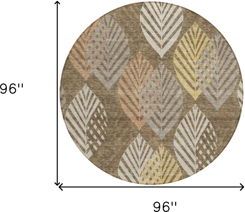 8' Chocolate Beige And Gray Round Floral Washable Indoor Outdoor Area Rug Photo 9