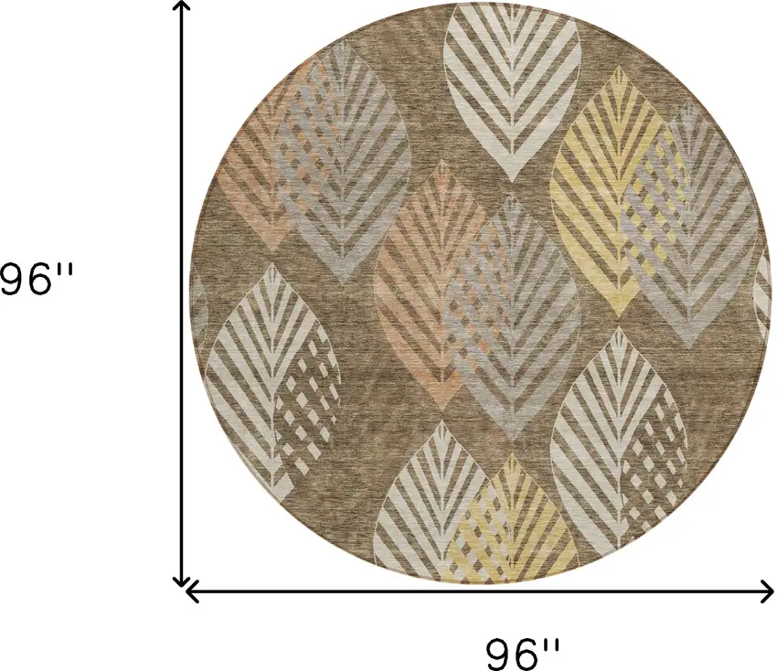 8' Chocolate Beige And Gray Round Floral Washable Indoor Outdoor Area Rug Photo 9