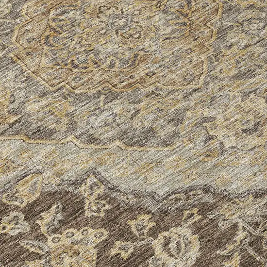 8' Chocolate Beige And Gray Round Oriental Washable Indoor Outdoor Area Rug Photo 9